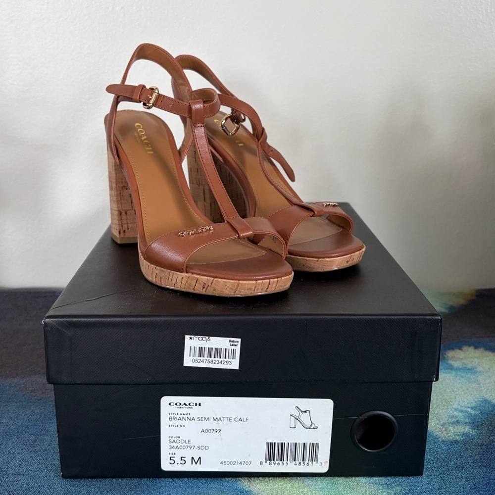 Coach Tan Leather Heeled Sandals